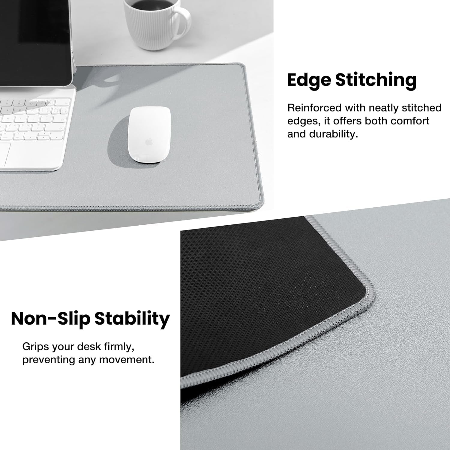 Waterproof Mouse Pad with Durable Stitched Edge, XXXL Gaming Keyboard Pad, Non-Slip Rubber Base Mouse Mat, Extended Desk Pad for Gamer, Office & Home, Gray Mousepad 35.4"X 15.7"X 0.12"